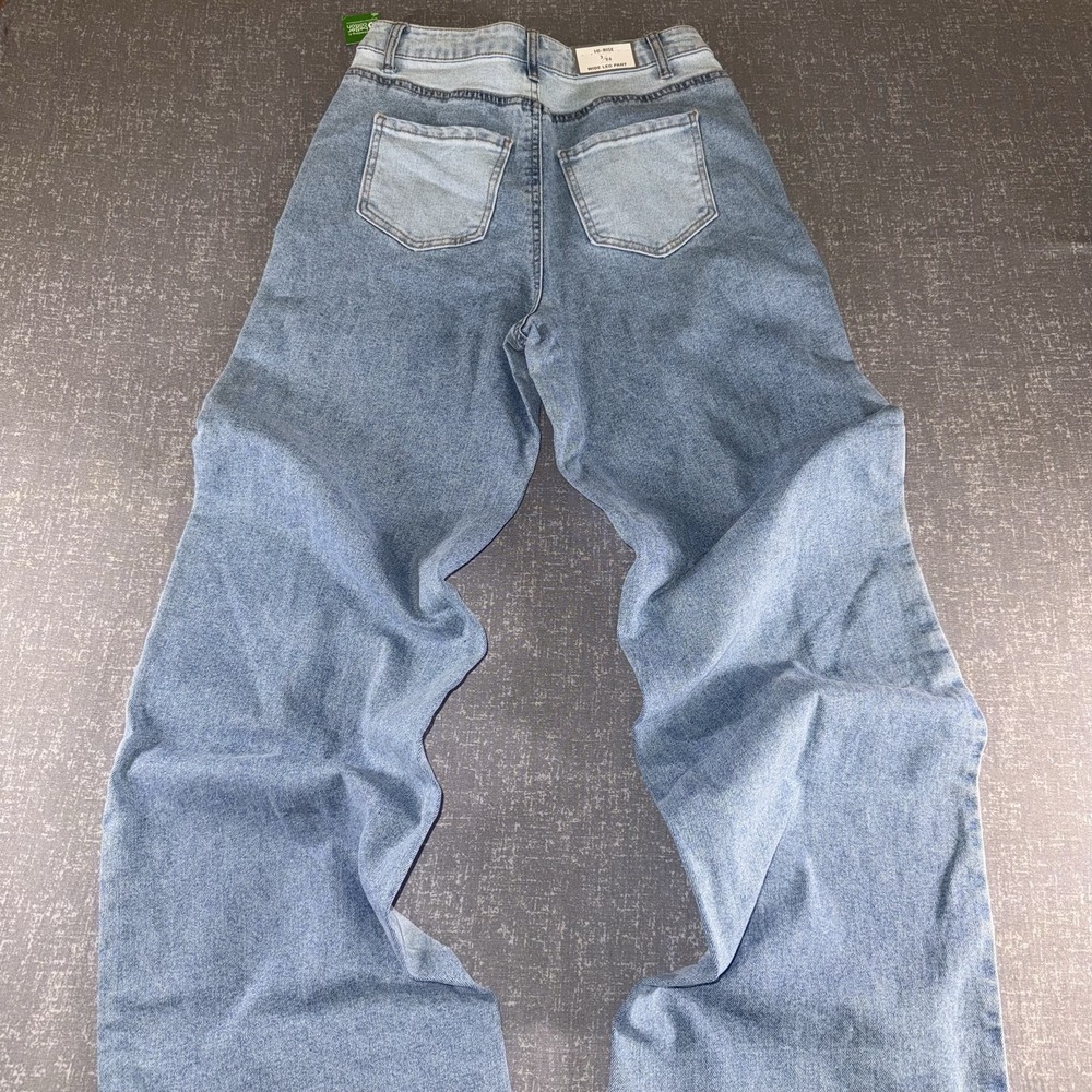 Tinseltown Jeans Juniors 3/26 Light Wash High Rise Wide Leg Two Tone Denim
